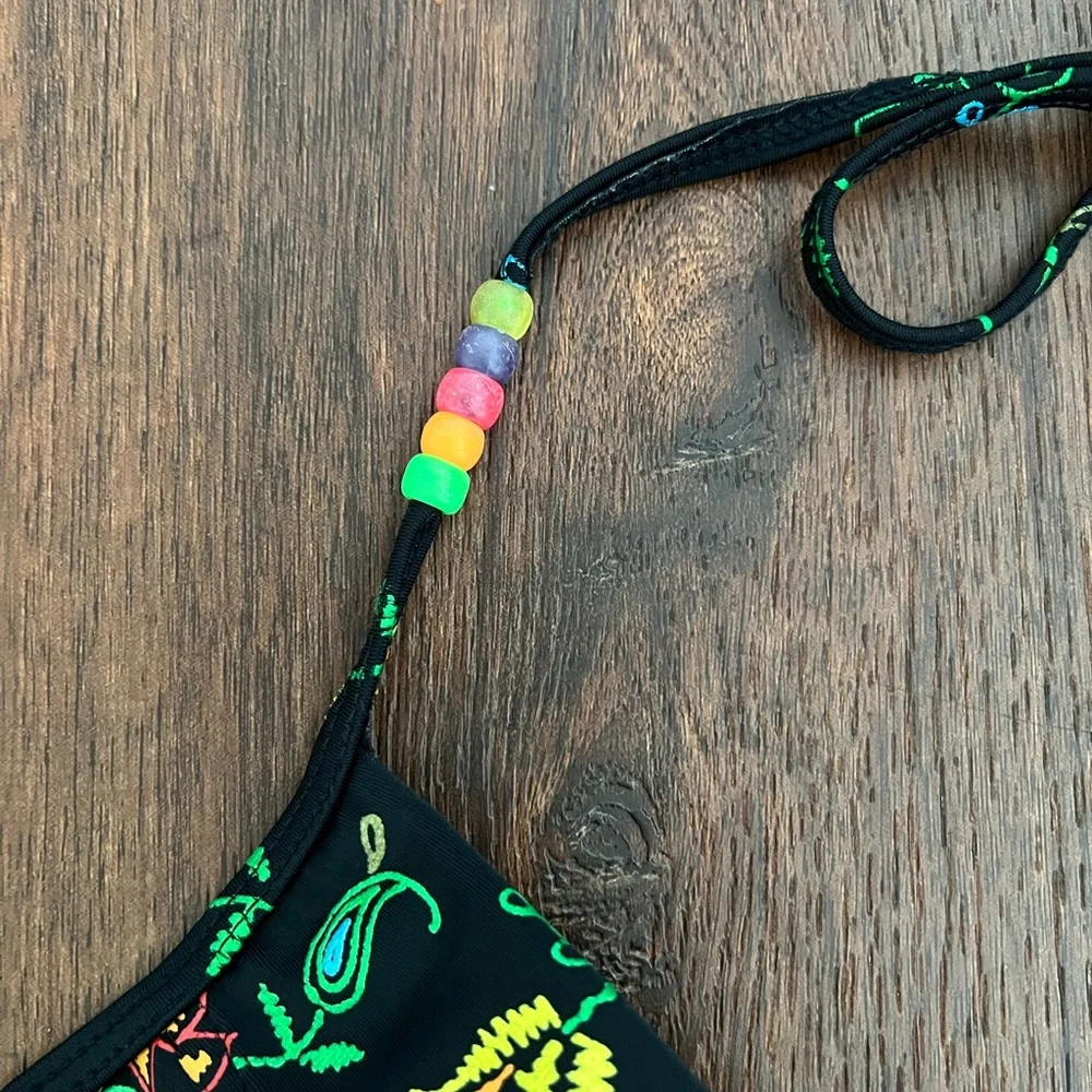 Vintage Victoria's Secret Black Paisley Colorful Bikini Size Medium